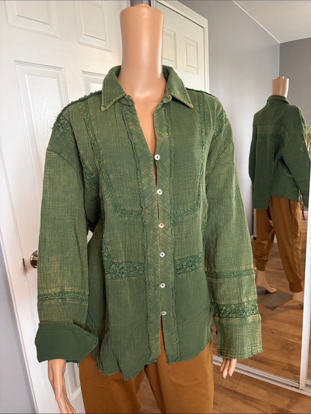 Boho Green Button Down by 3 Bird Nest